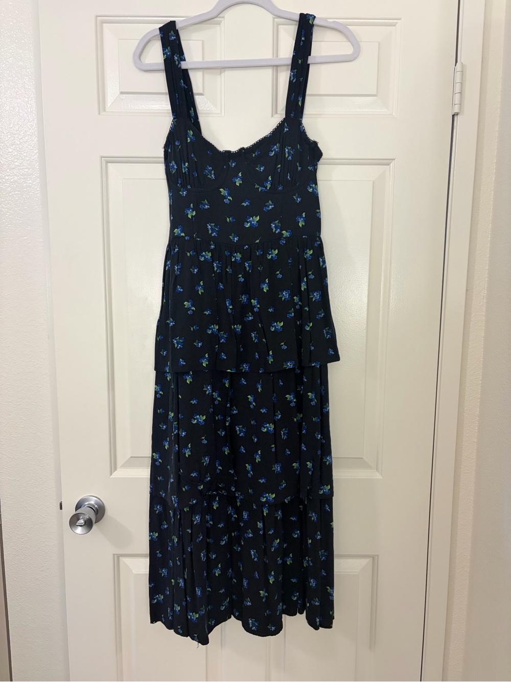 WeWoreWhat Black Midi Dress with Blue Floral Print